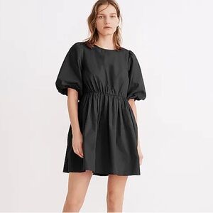NWT Madewell Poplin Crewneck Bubble-Sleeve Mini Dress in True Black Size 8